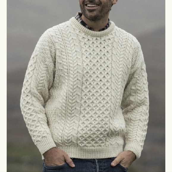 BLARNEY new wool cream handknit Irish sweater UNISEX - Picture 2 of 10
